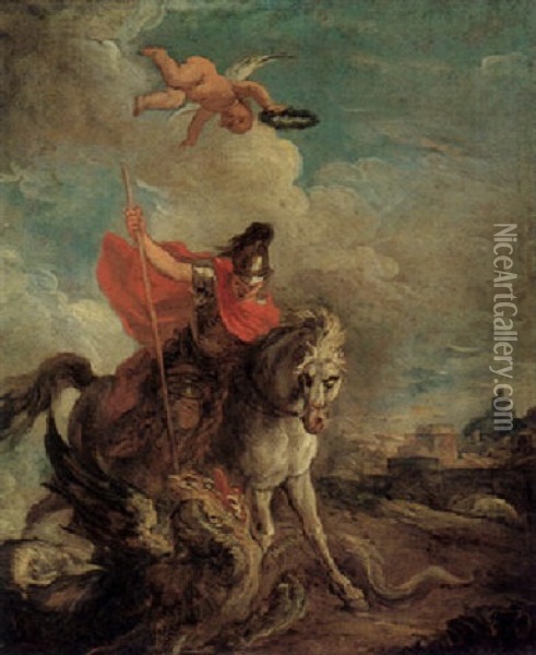 Saint George And The Dragon Oil Painting - Carle van Loo