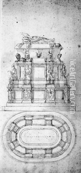 Design For The Tomb Of Pope Clement Vii Oil Painting - Antonio Ii Da Sangallo