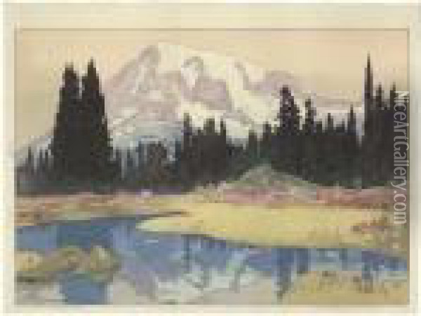 Mt. Rainier Oil Painting - Hiroshi Yoshida