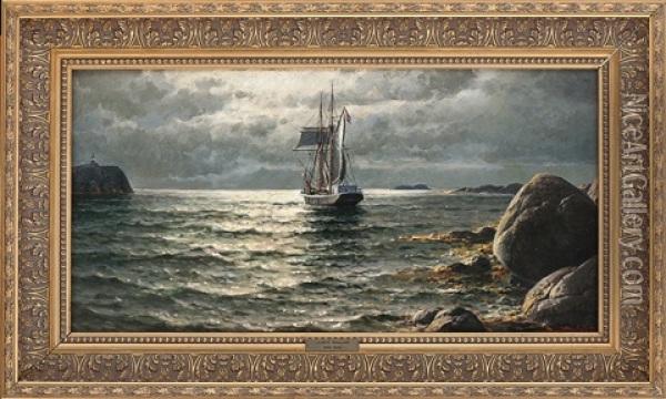 Sailing Ship By The Coast Oil Painting - Lauritz Haaland