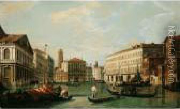 Venice, A View Of The Grand 
Canal Looking North From The Palazzo Rezzonico Towards The Palazzo Balbi Oil Painting - (Giovanni Antonio Canal) Canaletto