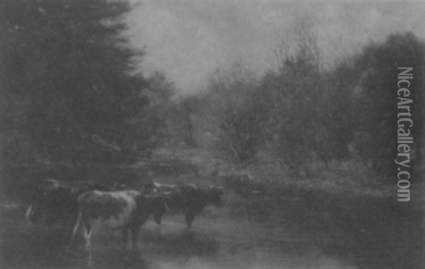 Cows At The River Oil Painting - George Albert Thompson