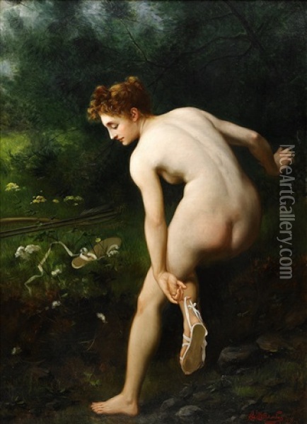 Naked Beauty By The Forest Oil Painting - Victor Karlovich Shtemberg