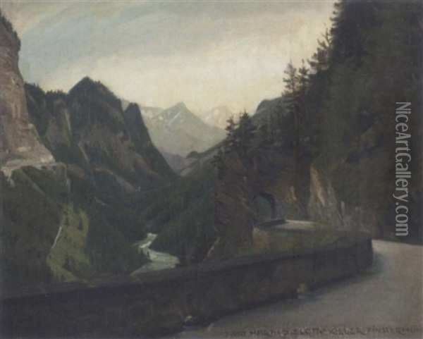 The Finstermunz Pass Oil Painting - Harald Slott-Moller