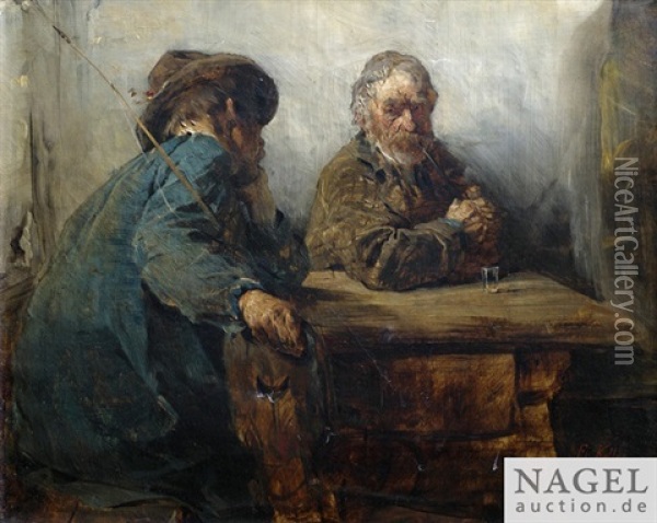 Eingekehrter Fuhrknecht Am Wirtshaustisch, Im Gesprach Mit Bartigem Bauern Oil Painting - Friedrich von Keller