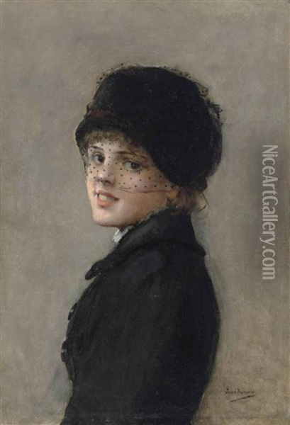 Portrait D'une Jeune Parisienne Oil Painting - Jean Beraud