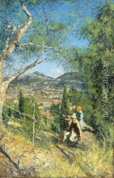 A Hillside Walk Oil Painting - Jean-Francois Raffaelli