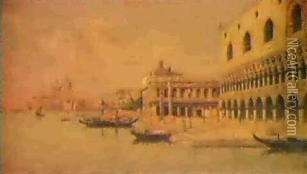 View Of The Doge's Palace, Venice Oil Painting - Antonio Maria de Reyna Manescau