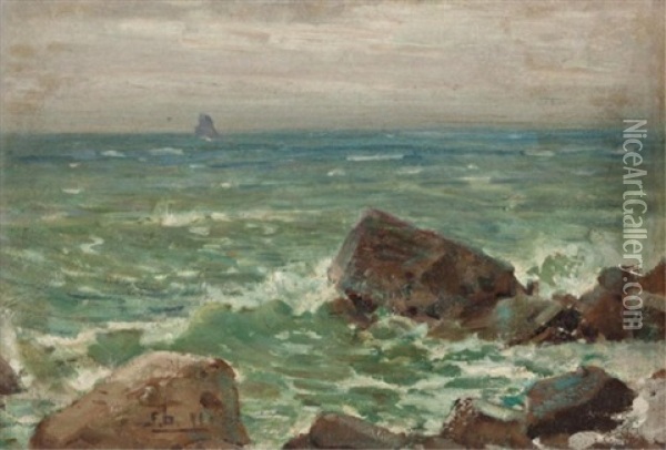 Surf & Rocks Oil Painting - Peleg Franklin Brownell