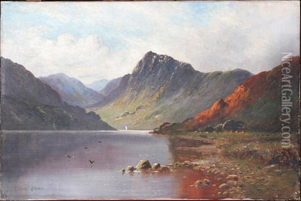 A Pair, Highland Loch Scenes Oil Painting - Clement Adams