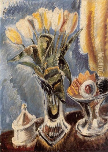 Stilleben Mit Blumen Und Konfektschale Oil Painting - Paul Kleinschmidt