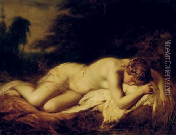 Sleeping Nude Oil Painting - Pierre Olivier Joseph Coomans