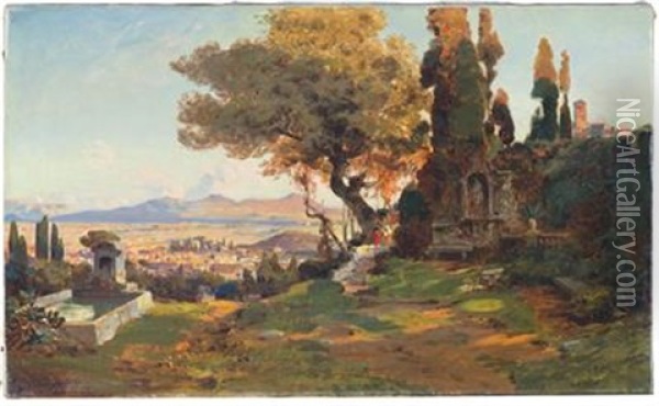 Open Landscape In The Roman Campagna Oil Painting - Christian Wilberg