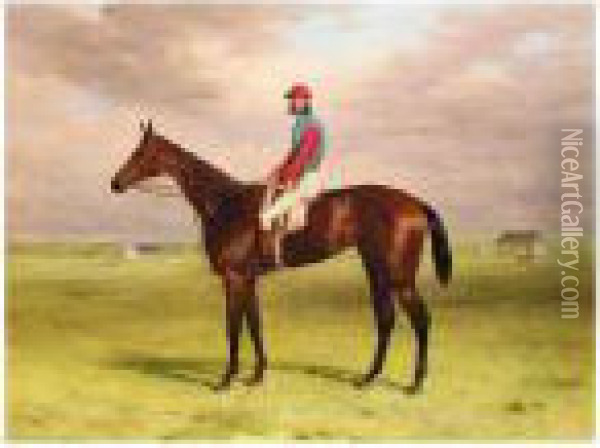 ````agility' With Jockey Up At Newmarket, By The Rubbing Down House Oil Painting - Harry Hall