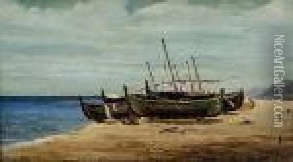 Barcas En La Playa Oil Painting - Eusebio Planas