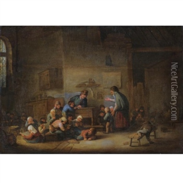 A Classroom Interior With A Mother Enrolling A New Boy To The Class Oil Painting - Adriaen Jansz van Ostade