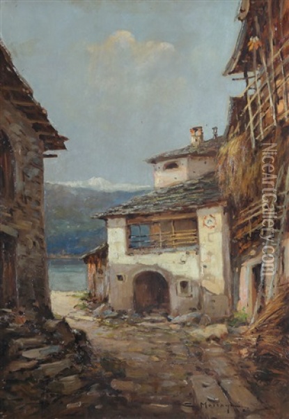 Borgo Sul Lago Oil Painting - Anacleto Moiraghi