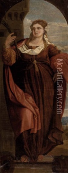 Die Hl. Barbara (in Der Kirche Santa Maria Formosa, Venedig) Oil Painting - Jacopo Palma il Vecchio