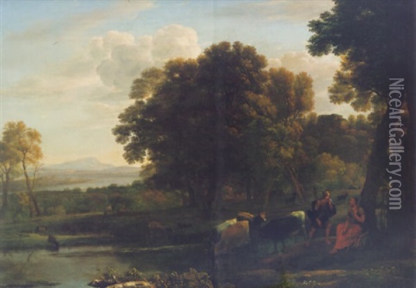 An Evening Landscape With Mercury And Battus Oil Painting - Claude Lorrain