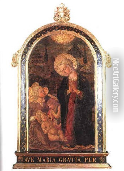 The Madonna And Child With The Infant St. John The Baptist And An Angel Oil Painting -  Master of San Miniato