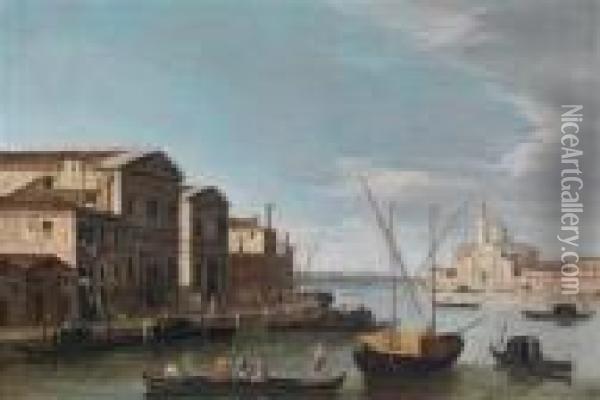 Blick Auf Diezattere Und Die 
Isola San Giorgio In Venedig; Veduta Delle Zatteree Dell' Isola San 
Giorgio A Venezia Oil Painting - Apollonio Domenichini