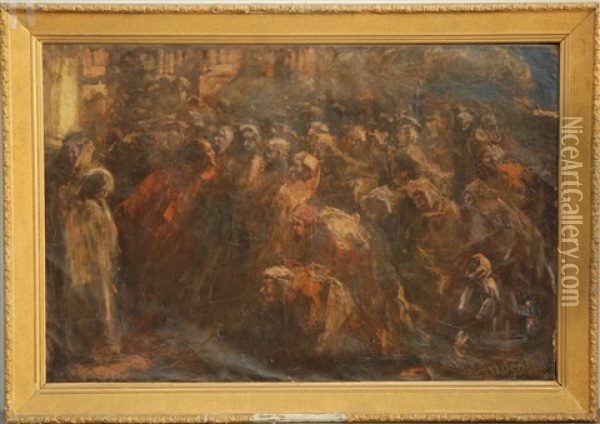 Predica Del Cristo Oil Painting - Attilio Andreoli