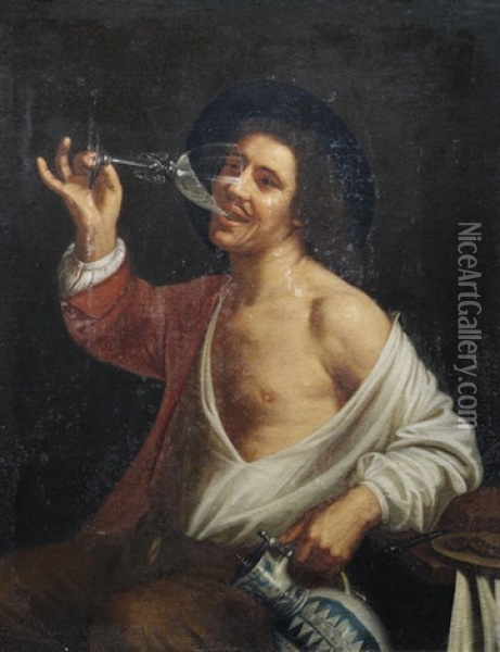 Junger Mann Mit Weinglas Und Krug Oil Painting - Jan Van Bijlert
