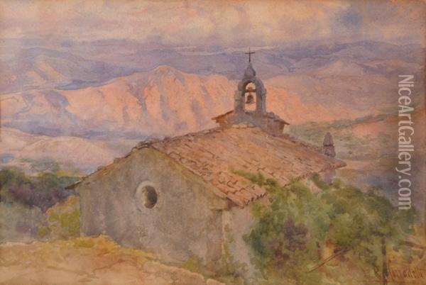 Campagna Con Chiesa Oil Painting - R. Corradetti