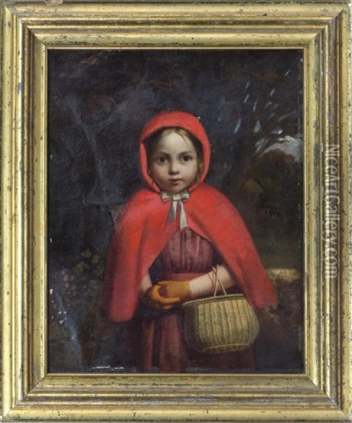 A Hooded Girl Carrying A Woven Basket Oil Painting - Seymour Joseph Guy