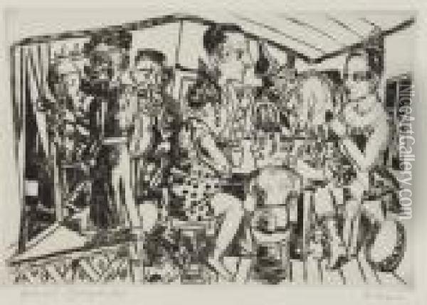 Hinter Den Kulissen. Blatt 3 Der Folge <jahrmarkt>. Oil Painting - Max Beckmann