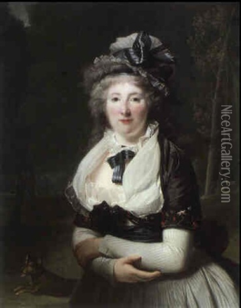 Portrait De Etiennette Roussee Devant Un Paysage Oil Painting - Henri-Pierre Danloux