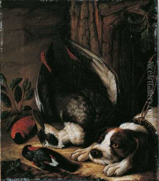 Tierstillleben Mit Apportierhund Oil Painting - Johann Friedrich Grooth