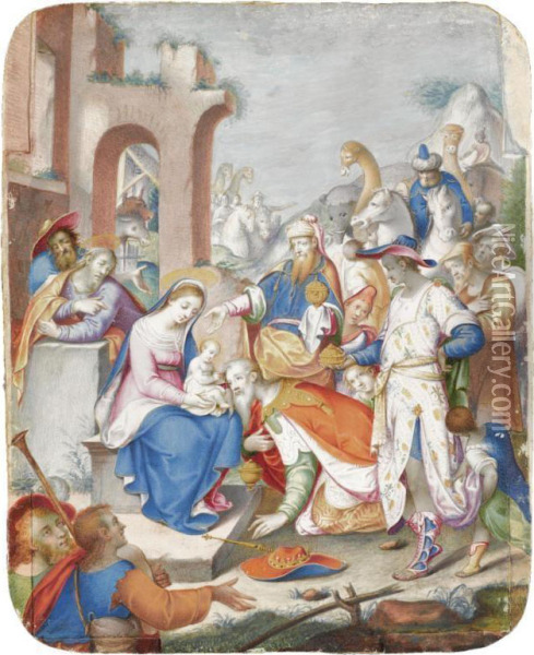 The Adoration Of The Magi Oil Painting - Giovanni B. (Il Genvovese) Castello