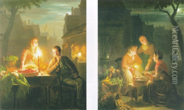 Candlelit Market Scene Oil Painting - Johannes Rosierse