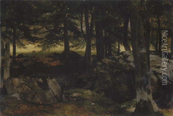 Waldlandschaft Mit Findlingen Oil Painting - Alexandre Calame