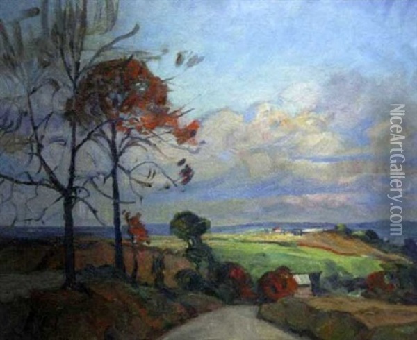 Autumn Landscape With Country Road Oil Painting - Walter Mattern