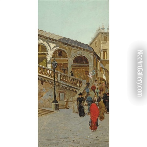 Rialto Bridge, Venice Oil Painting - Vettore Zanetti-Zilla