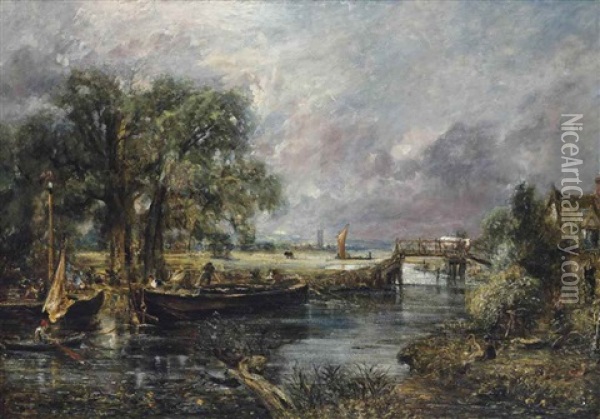 View On The Stour Near Dedham, Full-scale Sketch Oil Painting - John Constable
