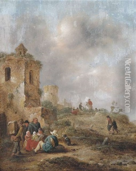 Ruinenlandschaft Mit Bauern Oil Painting - Nicolaes Molenaer