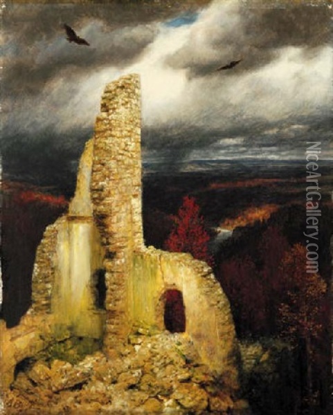 Burgruine Mit Zwei Kreisenden Adlern Oil Painting - Arnold Boecklin