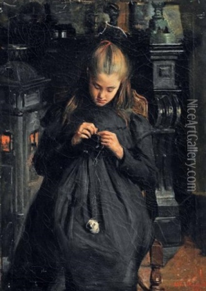 Jeune Fille A La Pelote De Laine Oil Painting - Guillaume Van Strydonck