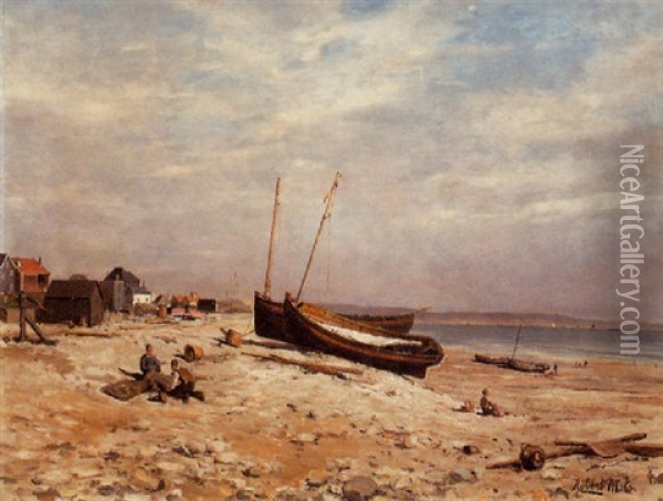 Bateaux Et Pecheurs Sur Le Rivage Oil Painting - Robert Charles Gustave Laurens Mols