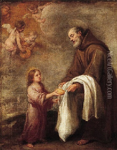 San Felix De Cantalico With The Infant Christ Oil Painting - Bartolome Esteban Murillo