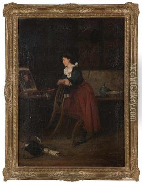 Woman Painter In An Interior Oil Painting - Casimir Van Den Daele