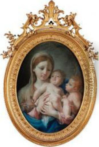 Madonna Bimbo E San Giovannino Oil Painting - Jacopo Alessandro Calvi Il Sordino