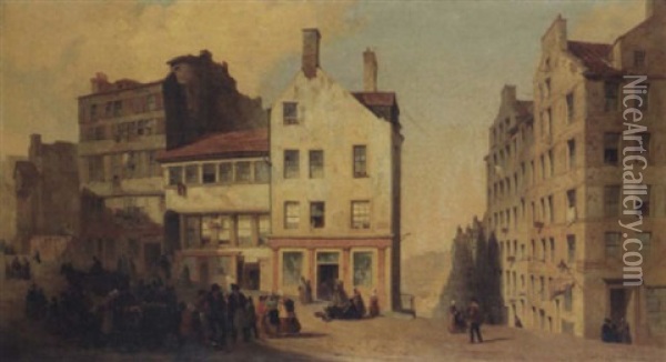 In Edinburgh, The High Street, Leith Wynd And Canongate Oil Painting - William Gawin Herdman