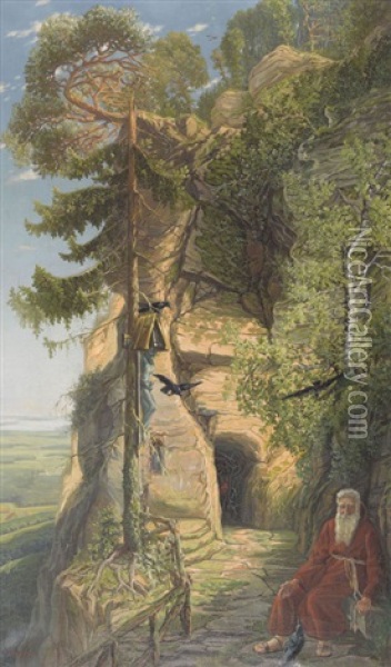 Hohlenlandschaft Mit Meinrad Von Einsiedeln Oil Painting - Eugen Meyer-Belart