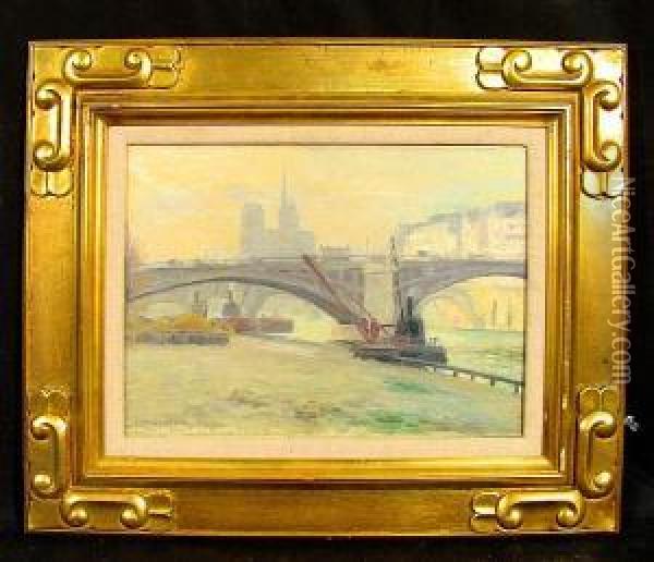 Bridge Scene, Paris Oil Painting - Benjamin Chambers Brown