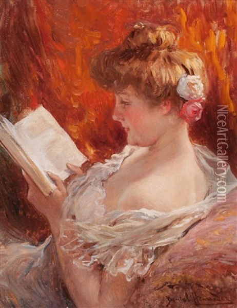 La Lecture Oil Painting - Daniel Hernandez Morillo