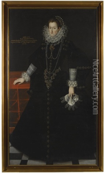 Portrait Of Margaret Of Austria, Queen Of Spain (1584 - 1611) Oil Painting - Juan Pantoja de la Cruz